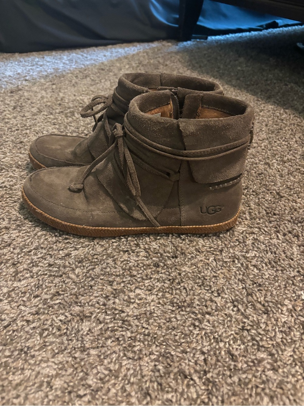 UGG Kids Dark Brown Suede Lace-Up Ankle Boots